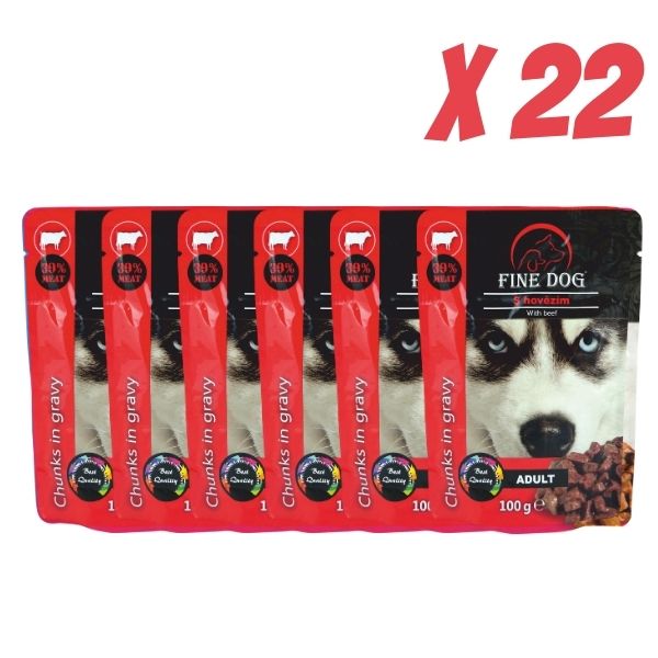 Fine dog שרוול מעדן פאוץ לכלבים עם בקר - 22 יח * 100 גרם