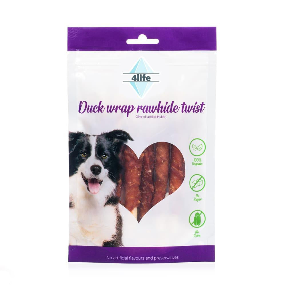 4life חטיף לכלבים מקלוני עור בקר עטופים ברווז 70 גרם