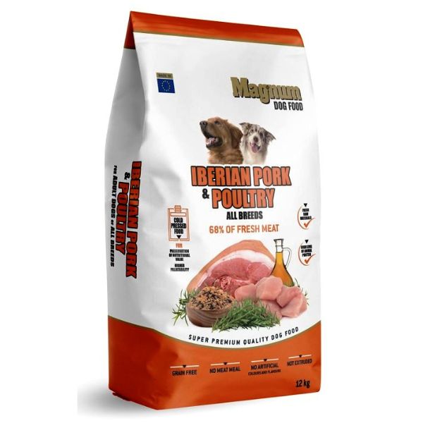 מגנום מזון לכלבים חצי לח בכבישה קרה 100% טבעי איבריקו ועוף - 12 ק"ג
