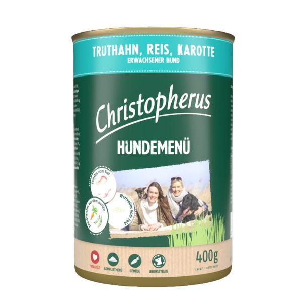 כריסטופרוס מעדן פטה לכלבים הודו עוף אורז וירקות - 400 גרם