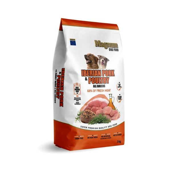 מגנום מזון לכלבים חצי לח בכבישה קרה 100% טבעי איבריקו ועוף - 3 ק"ג
