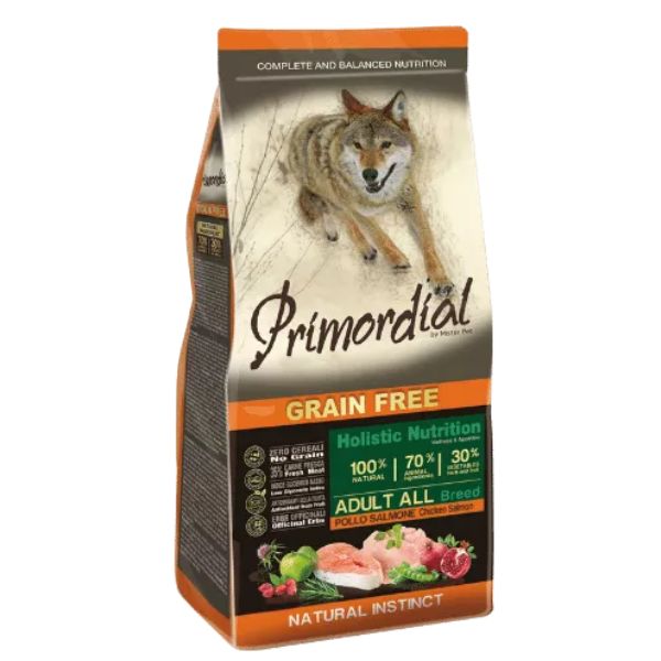 פרימורדיאל ללא דגנים לכלבים בוגרים סלמון ועוף - 12 ק"ג