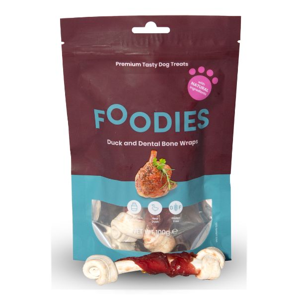 פודיס חטיף לכלבים עצמות קשר דנטליות עטופות ברווז - 100 גרם