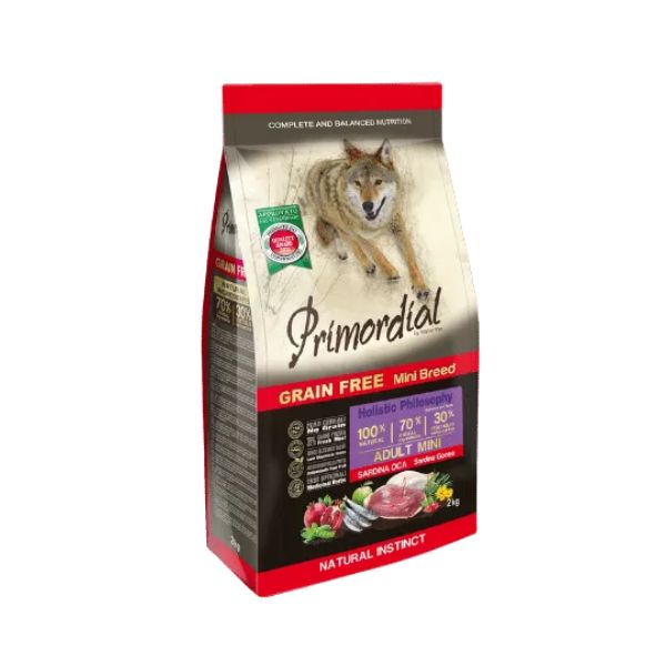 פרימורדיאל ללא דגנים לכלבים בוגרים סרדין ואווז גזע קטן  - 2 ק"ג