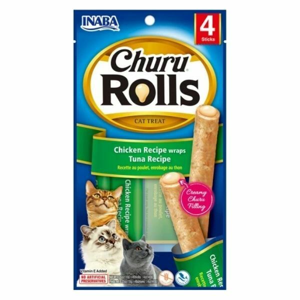 צ'ורו חטיף גליליות עוף וטונה במילוי קרם לחתולים