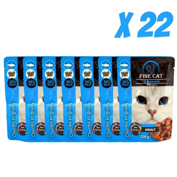 Fine Cat שרוול מעדן פאוץ לחתולים עם דגים - 22 יח * 100 גרם